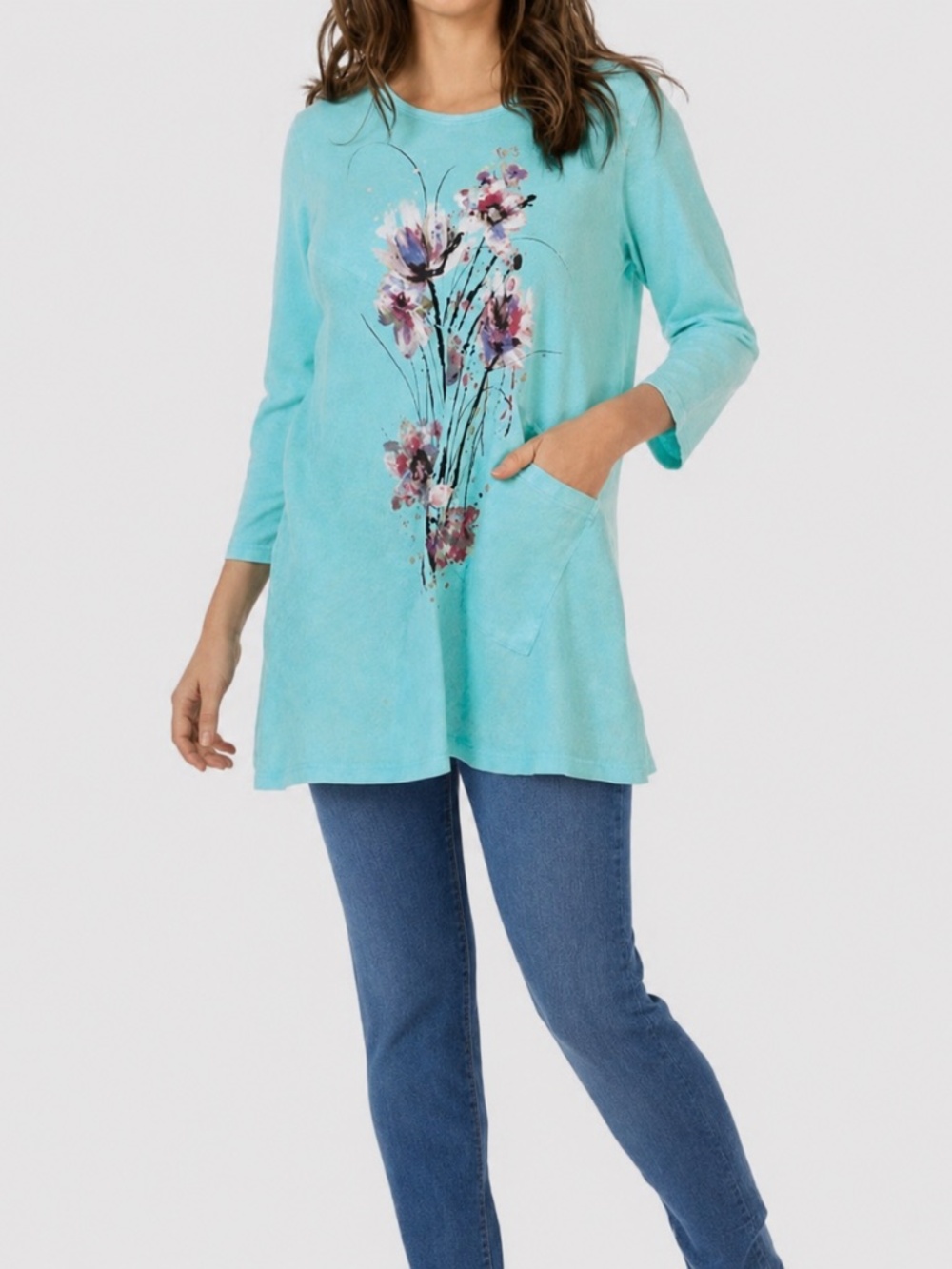 NWT Jess&Jane Felicity Mineral Wash tunic in sea green blue, size Small